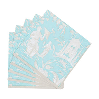 Caspari Silk Road Toile Robin's Egg Cocktail Napkins - 20 Per Package 12475C