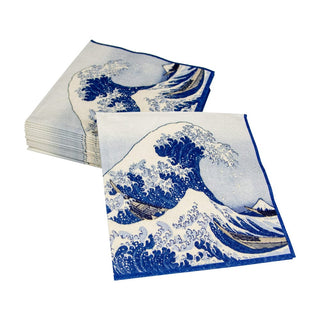 Caspari The Great Wave Paper Cocktail Napkins in Blue - 20 Per Package 14230C