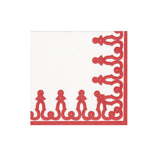 Caspari Dessin Passementerie Red Paper Linen Boxed Cocktail Napkins - 30 Per Package 15641B