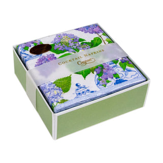 Caspari Hydrangeas and Porcelain Boxed Paper Cocktail Napkins - 40 Per Box 16400B