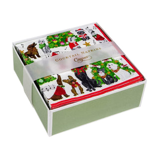 Caspari Caroling Pets Boxed Paper Cocktail Napkins - 40 Per Box 16770B