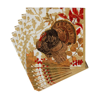 Caspari Woodland Turkey Paper Cocktail Napkins - 40 Per Box 17110B