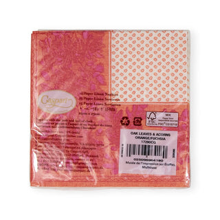 Caspari Oak Leaves & Acorns Paper Linen Cocktail Napkins in Orange & Fuchsia - 15 Per Package 17290CG