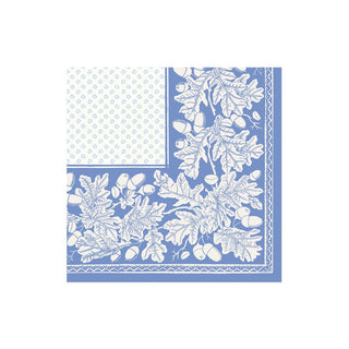 Caspari Oak Leaves & Acorns French Blue & White Boxed Cocktail Napkins - 30 Per Package 17292B