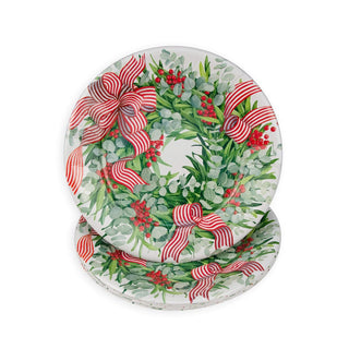 Caspari Ribbon Stripe Wreath Dinner Plates - 8 Per Package 17540DP