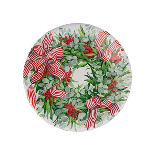 Caspari Ribbon Stripe Wreath Dinner Plates - 8 Per Package 17540DP