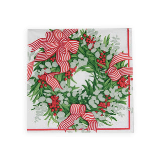 Caspari Ribbon Stripe Wreath Luncheon Napkins - 20 Per Package 17540L