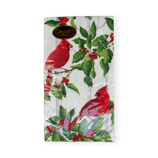 Caspari Holly And Songbirds White & Silver Guest Towel Napkins - 15 Per Package 17550G