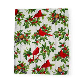 Caspari Holly And Songbirds White & Silver Guest Towel Napkins - 15 Per Package 17550G