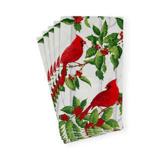 Caspari Holly And Songbirds White & Silver Guest Towel Napkins - 15 Per Package 17550G