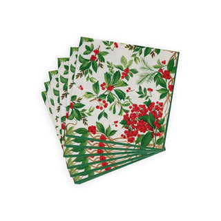 Caspari Holly Chintz White Luncheon Napkins - 20 Per Package 17560L