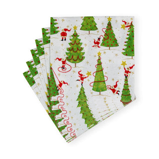 Caspari Twirling Santas Cocktail Napkins - 20 Per Package 17570C