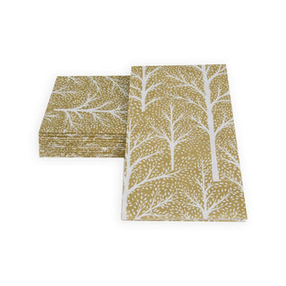 Caspari Winter Trees Gold & White Guest Towel Napkins - 15 Per Package 17670G