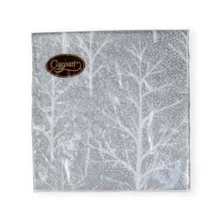 Caspari Winter Trees Silver & White Cocktail Napkins - 20 Per Package 17671C