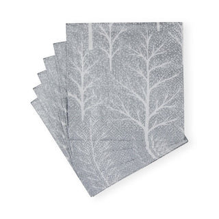 Caspari Winter Trees Silver & White Cocktail Napkins - 20 Per Package 17671C