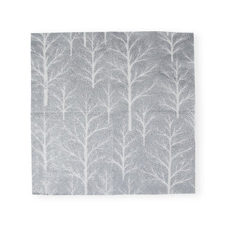 Caspari Winter Trees Silver & White Cocktail Napkins - 20 Per Package 17671C