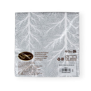 Caspari Winter Trees Silver & White Luncheon Napkins - 20 Per Package 17671L