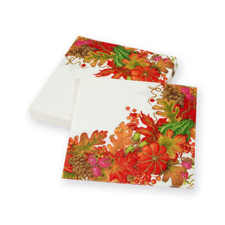 Caspari Harvest Garland White Luncheon Napkins - 20 Per Package 17710L