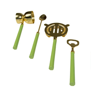 Caspari Moss Green & Shiny Brass Bar Tool Sets 17851