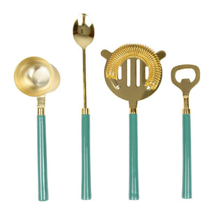 Caspari Turquoise & Shiny Brass Bar Tool Sets 17852