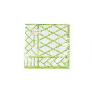 Caspari Bamboo Screen Moss Green Paper Linen Cocktail Napkins - 15 Per Package 17881CG