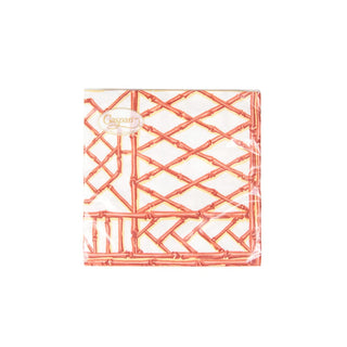 Caspari Bamboo Screen Coral Paper Linen Cocktail Napkins - 15 Per Package 17882CG