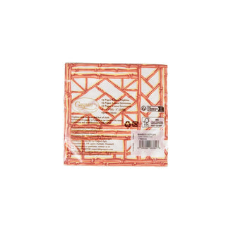 Caspari Bamboo Screen Coral Paper Linen Cocktail Napkins - 15 Per Package 17882CG