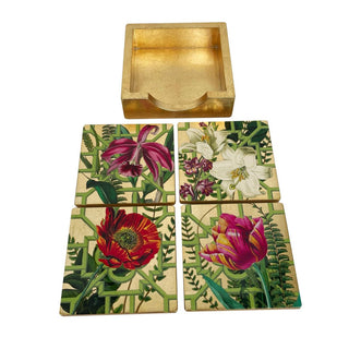 Caspari La Dolce Vita Gold Coasters - Set Of 4 In Holder 17891LQCSET