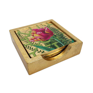 Caspari La Dolce Vita Gold Coasters - Set Of 4 In Holder 17891LQCSET