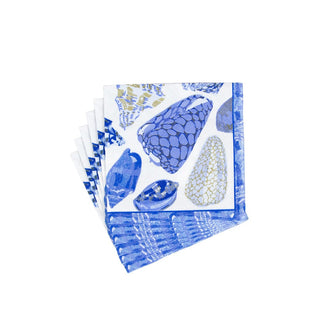 Caspari Coquillage Blue Cocktail Napkins - 20 Per Package 17931C