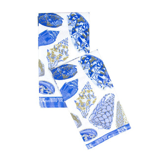 Caspari Coquillage Blue Guest Towel Napkins - 15 Per Package 17931G