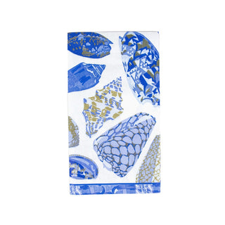 Caspari Coquillage Blue Guest Towel Napkins - 15 Per Package 17931G