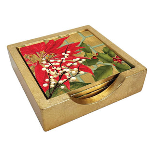 Caspari Christmas Garden Coasters - Set Of 4 In Holder 18070LQCSET