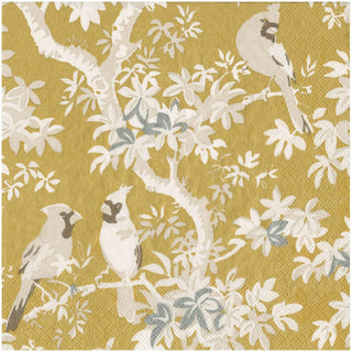 Caspari Scenic Songbirds Gold & Ivory Dinner Napkins - 20 Per Package 18080D