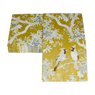 Caspari Scenic Songbirds Gold & Ivory Guest Towel Napkins - 15 Per Package 18080G