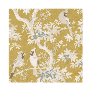 Caspari Scenic Songbirds Gold & Ivory Luncheon Napkins - 20 Per Package 18080L