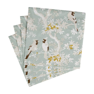 Caspari Scenic Songbirds Celadon Cocktail Napkins - 20 Per Package 18081C