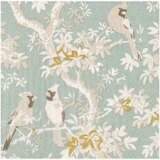 Caspari Scenic Songbirds Celadon Dinner Napkins - 20 Per Package 18081D