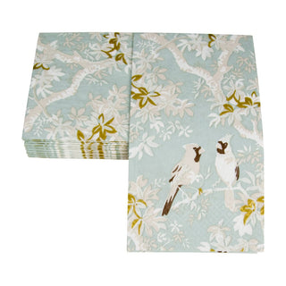 Caspari Scenic Songbirds Celadon Guest Towel Napkins - 15 Per Package 18081G