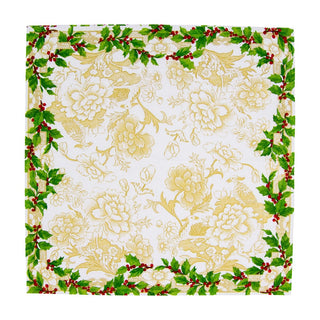 Caspari Holly Ceramic Ivory & Gold Cocktail Napkins - 20 Per Package 18090C