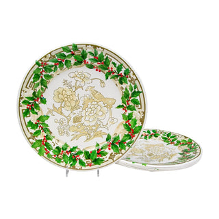 Caspari Holly Ceramic Ivory & Gold Dinner Plates - 8 Per Package 18090DP