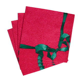 Caspari Tied With A Bow Red & Spruce Luncheon Napkins - 20 Per Package 18110L