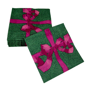 Caspari Tied With A Bow Green & Plum Cocktail Napkins - 20 Per Package 18111C