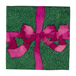 Caspari Tied With A Bow Green & Plum Cocktail Napkins - 20 Per Package 18111C