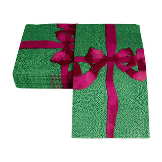 Caspari Tied With A Bow Green & Plum Guest Towel Napkins - 15 Per Package 18111G