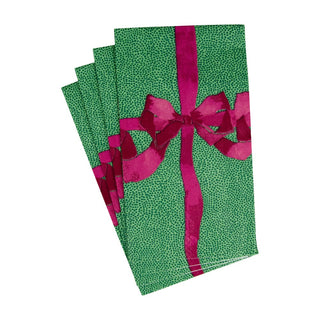 Caspari Tied With A Bow Green & Plum Guest Towel Napkins - 15 Per Package 18111G