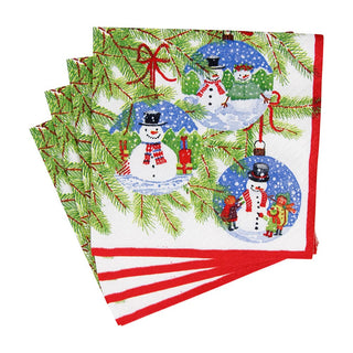 Caspari Snowman Ornaments Cocktail Napkins - 20 Per Package 18160C