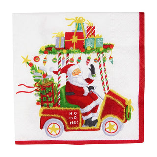 Caspari Santa's Golf Cart Cocktail Napkins - 20 Per Package 18190C