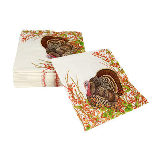 Caspari Turkey And Berries Cocktail Napkins - 20 Per Package 18240C