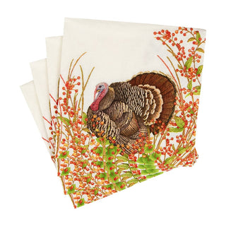 Caspari Turkey And Berries Cocktail Napkins - 20 Per Package 18240C